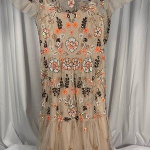 Gianni Bini Blush Tulle Midi w/Floral sequined embroidery & ruffles. Boho fairy
